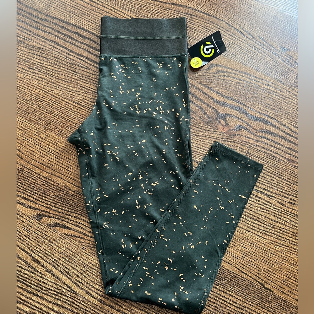 NWT! Champion Women Leggings in Dark Green and Gold Speckle